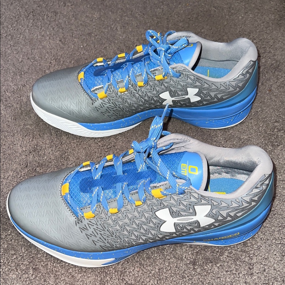 Under Armour Blue and Gray Sneakers with Yellow Accents - Picture 3 of 8